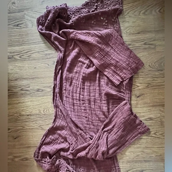 FREE PEOPLE Amaira Kimono gauze M/L Floral $128 Lace Trim Open Front Cardigan - Picture 9 of 12